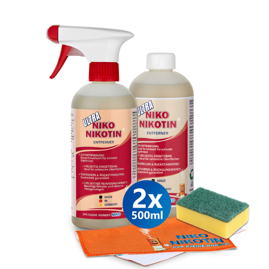 Hochkonzentrierter Nikotinentferner Ultra 2x500ml inkl. Reinigungstuch und Schwamm
