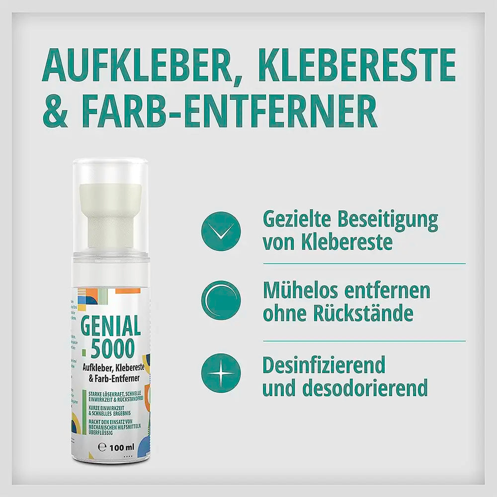 LABROTEC® Doppelpack - Genial 5000 Klebereste Entferner 250ml & leere 100ml Schaumträger Flasche zum umfüllen - für gezielte Entfernung von hartnäckigen Flecken & Kleber Hocheffektiver Etikettenlöser